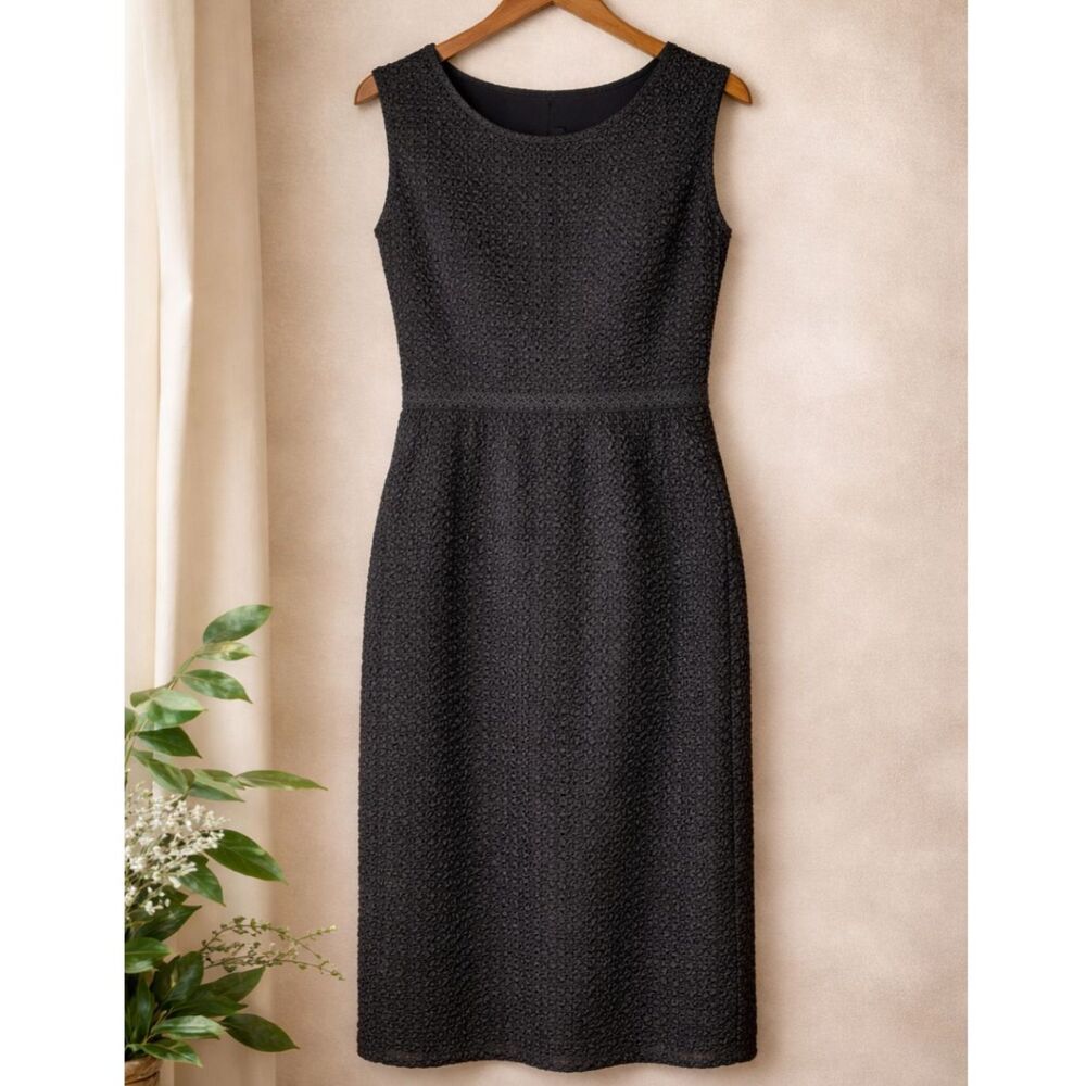Vintage Fred Rothschild Textured Black Ribbon Dress 8 10 90s Minimalist LBD